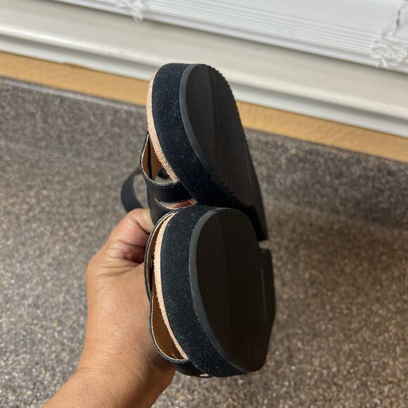 Vionic Women 6.5 Wide Black Leather Sandal Ankle Strap Open Toe Sling Back Wedge - Picture 7 of 11